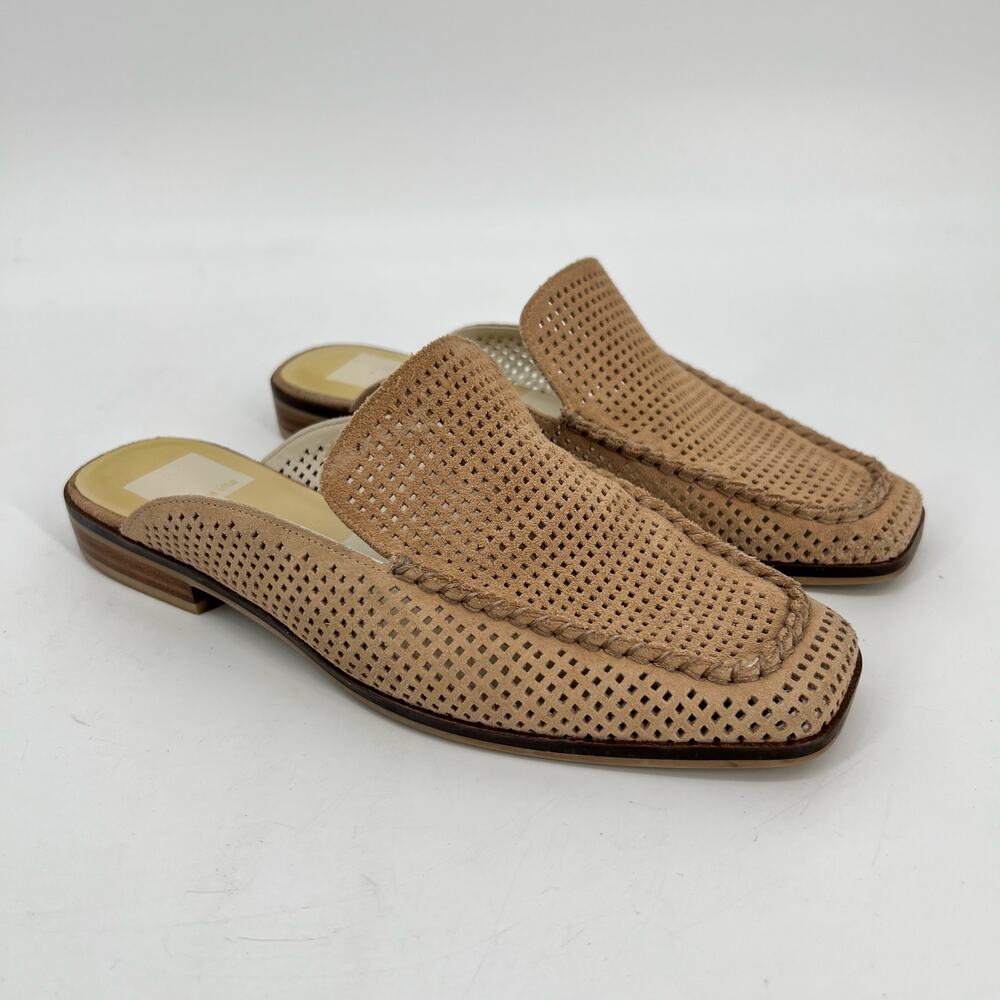 Dolce Vita Bryven Perforated Mule Womens 7 Beige Suede Leather Square Toe Flat